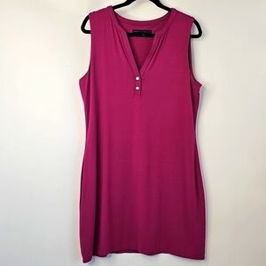 WHBM Rasberry Sleeveless Lined Tank Dress Vneckline w 2 Front Buttons Size:L